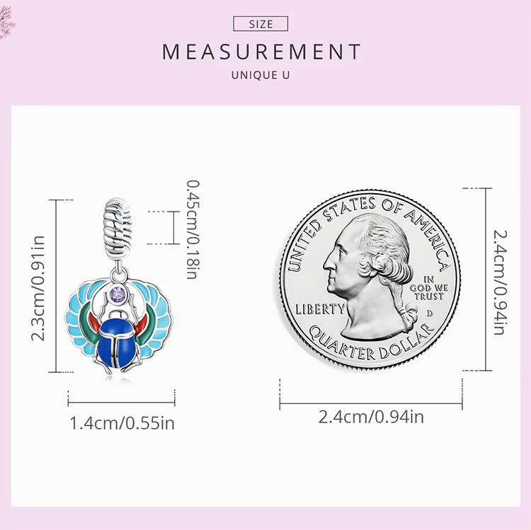 Sterling 925 Silber Skarabäus Charm Symbol für Schutz und Erneuerung
