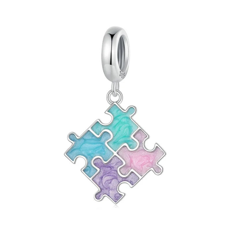 Buntes Puzzle Charm aus 925 Silber Schmuck