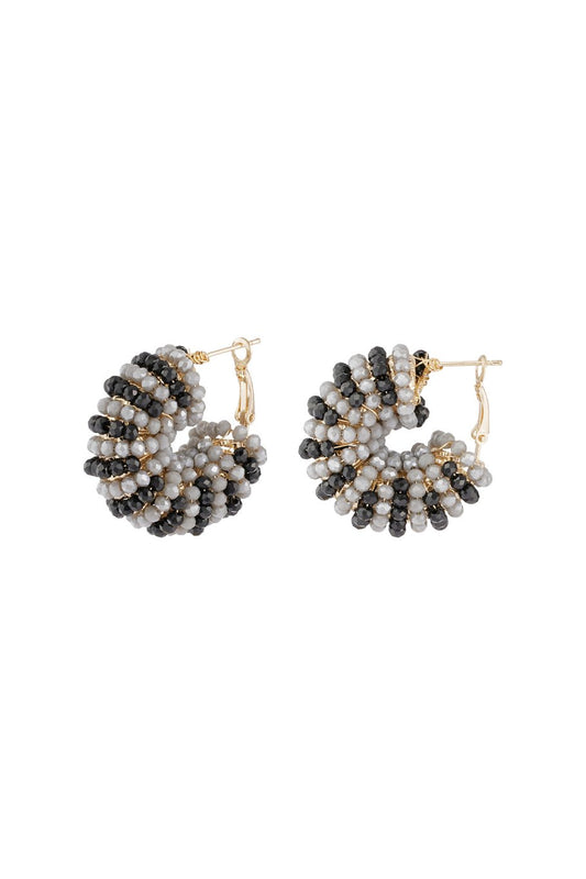 Gray and Black beaded round earrings