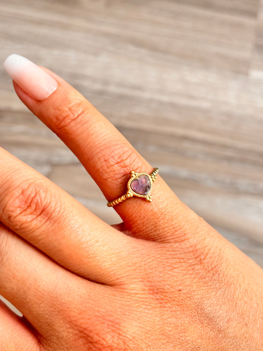 Stainless steel stone heart cute ring