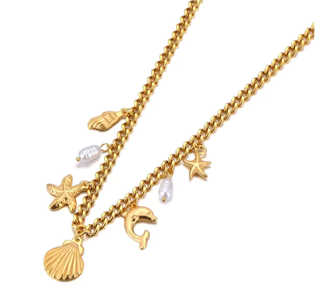 Stainless chuncky link chain with sea elements