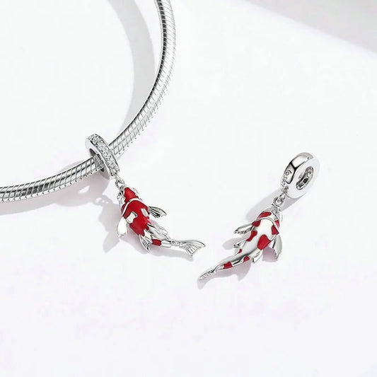 sterling 925 silver red charm in form of koi fish that is suitable for original pandora bracelet and necklaces