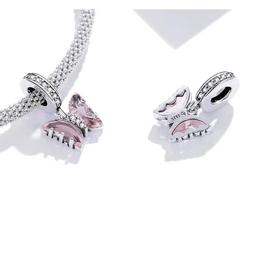 Elegant 925 Sterling Silver pink butterfly charm. Pandora compatible – perfect gift for nature lovers and jewelry collectors.