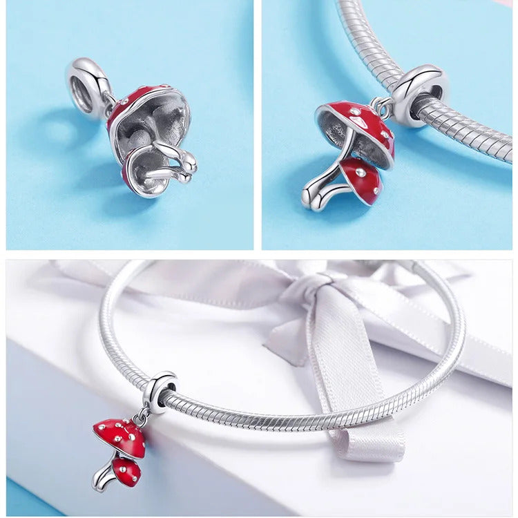 Charm-Anhänger „Roter Pilz“ aus 925er Sterlingsilber – kompatibel mit Pandora
