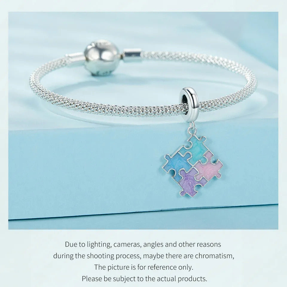 Sterling Silber Regenbogen Puzzle Charm Symbol für Einheit und Verbundenheit