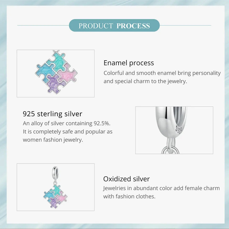 Sterling Silber Regenbogen Puzzle Charm Symbol für Einheit und Verbundenheit
