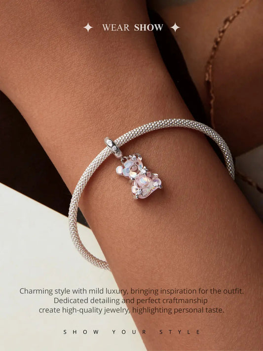 Silber Teddy Bär Anhänger mit rosa Kristallen für Pandora Armband