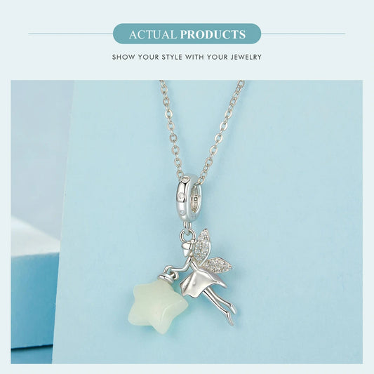 Silber Fee Anhänger für Pandora Armband mit leuchtendem Stern