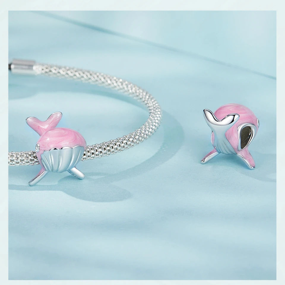 Silber Wal Anhänger mit rosa Emaille für Pandora Armband