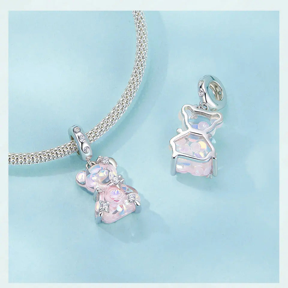 Silber Teddy Bär Anhänger mit rosa Kristallen für Pandora Armband