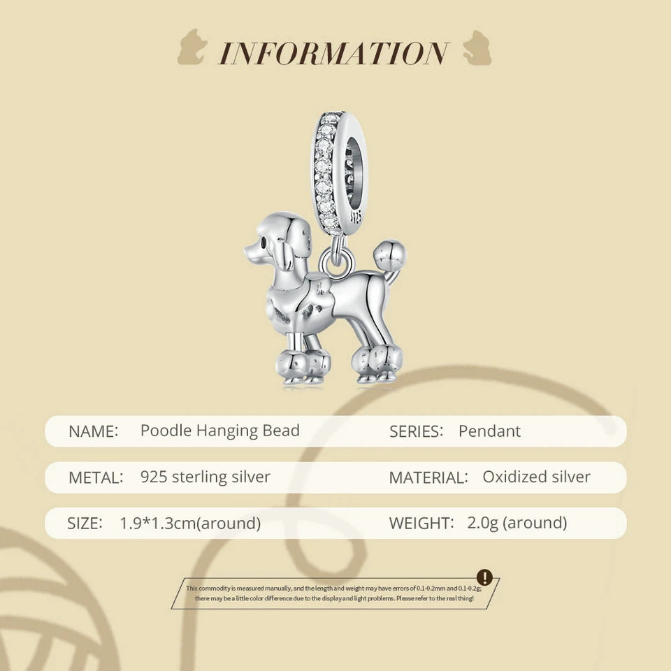 Sterling 925 silver Poodle dog Charm