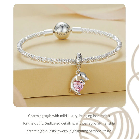 Sterling 925 Silver Golden Retriever Dog Charm with Pink Zircon Heart – Pandora Compatible