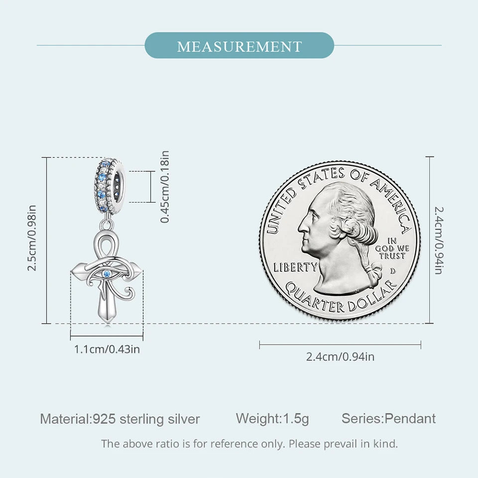 Charm-Anhänger aus 925er Sterlingsilber mit ägyptischem Horusauge im Schlüssel des Lebens – kompatibel mit Pandora