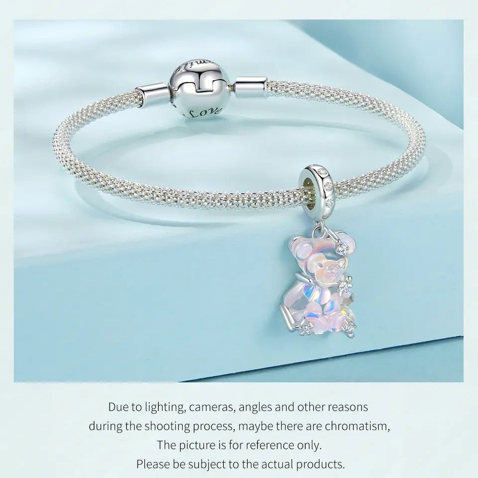 Silber Teddy Bär Anhänger mit rosa Kristallen für Pandora Armband