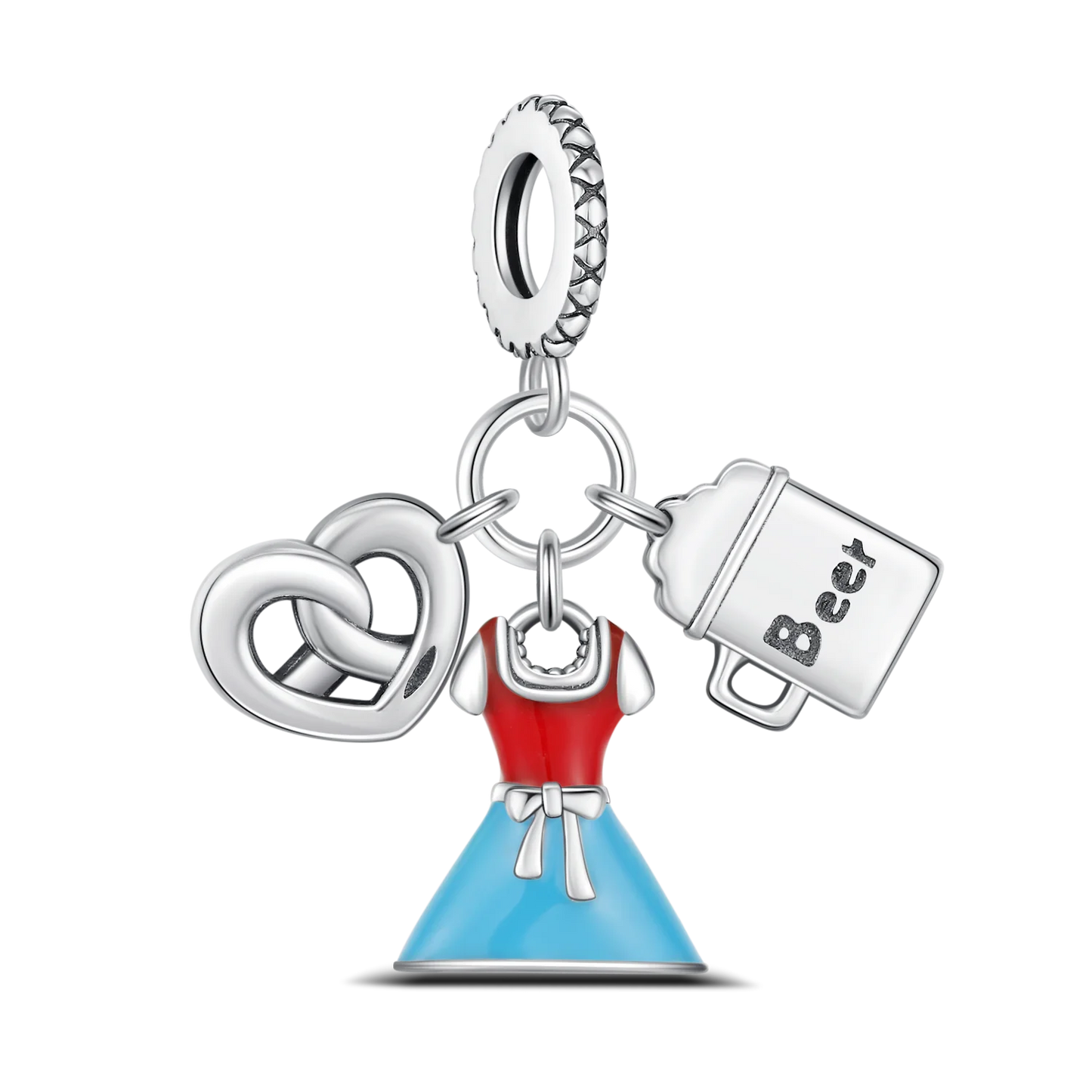 Sterling Silber 925 Charm Dirndl – Oktoberfest-Design, kompatibel mit Pandora Armbändern