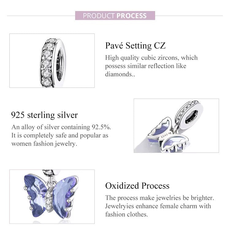 Elegant 925 Sterling Silver purple butterfly charm. Pandora compatible – perfect gift for nature lovers and jewelry collectors. product process