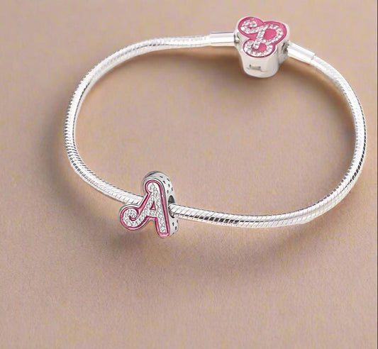 Sterling 925 silber Buchstaben Rosa Anhänger Charm für Armband Compatible Pandora2