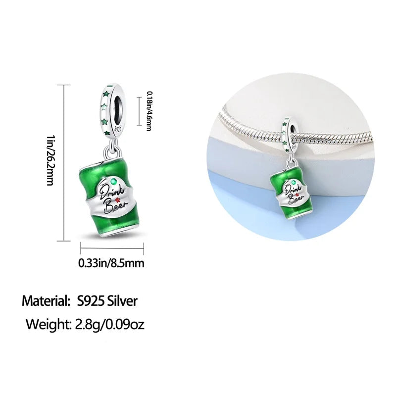 Charm Anhänger „Grüne Bierdose“ – 925 Sterling Silber. pandora