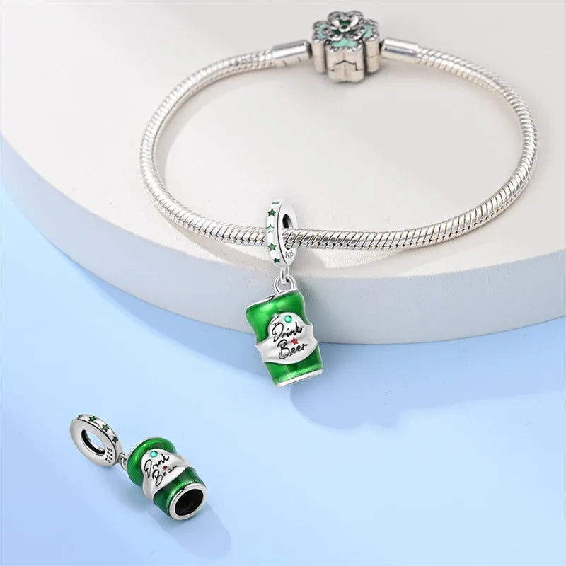 Charm Anhänger „Grüne Bierdose“ – 925 Sterling Silber. pandora charm