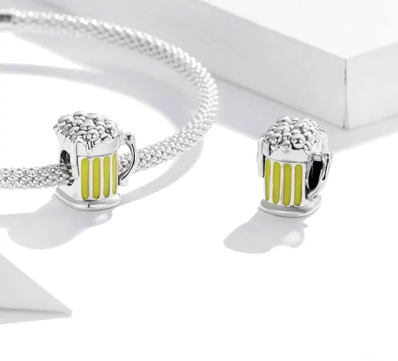 925 silver beer cup charm bead for bracelet for Oktoberfest, side view