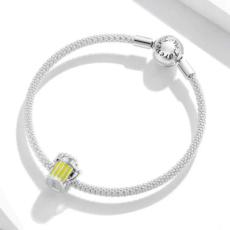Silver bracelet with charms on a white background, fit pandora bracelet for oktoberfest