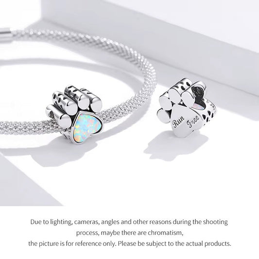 Sterling 925 Silver Puppy Paw Heart Charm with Stone – Pandora Compatible