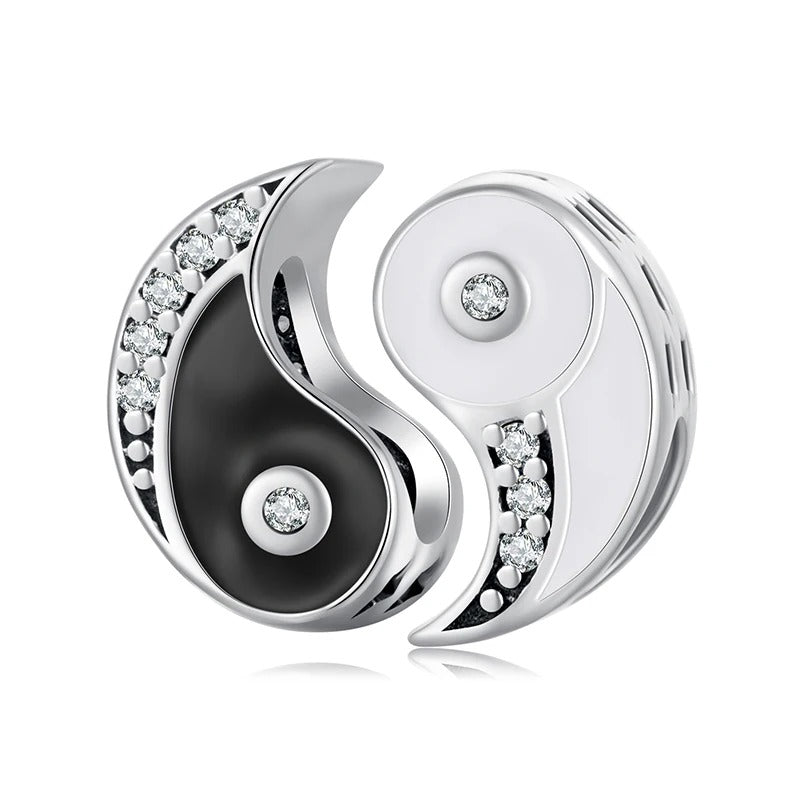 Sterling 925 Silber Schwarz und Weiß Taiji-Bagua Doppel-Charm - Kompatibel mit Pandora