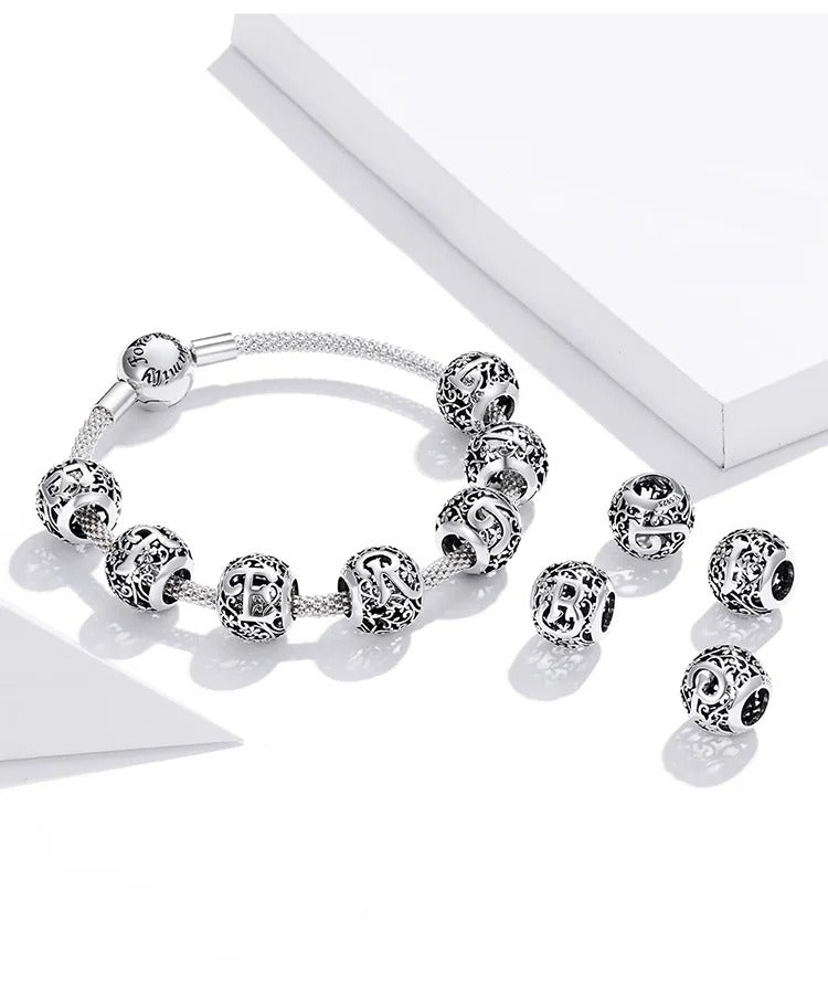 Sterling 925 Silver vintage style A-Z initials charm