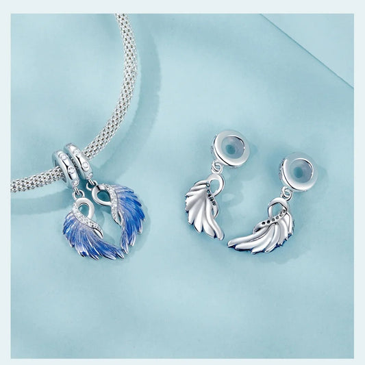 Silber Doppel-Flügel Anhänger für Pandora Armband