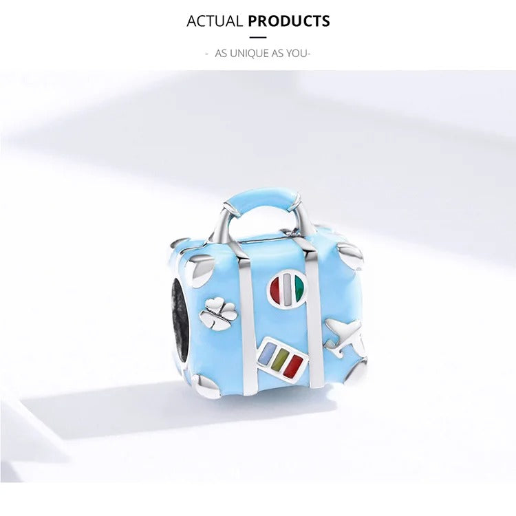 Sterling 925 Silver Travel Suitcase Charm- Compatible with Pandora
