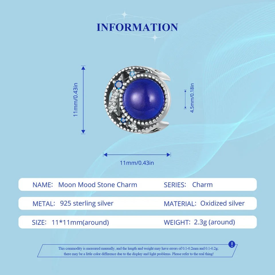 Eleganter Sterling Silber Charm Halbmond – Farbe verändert sich je nach Temperatur, perfekt für Pandora Armbänder