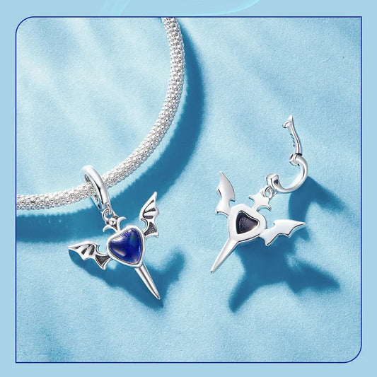 925er Silberanhänger, Herz im Dolch mit Flügeln Charm, Farbwechsel, passend für Pandora Schmuck