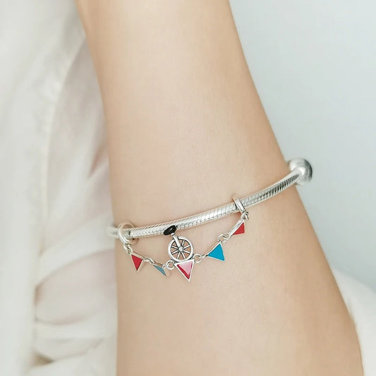 Sterling 925 silver Circus Chain Cycle Charm