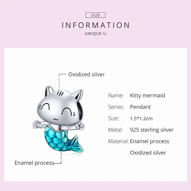 Silber Meerjungfrauen-Katze Anhänger für Pandora Armband