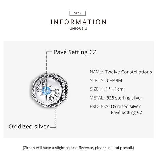 Sterling 925 Silver Horoscope Sign Charm Collection – Colorful – Pandora Compatible