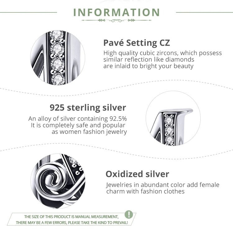 Sterling 925 silber Buchstabe Vintage stil Anhänger Charm für Armband Compatible Pandora2