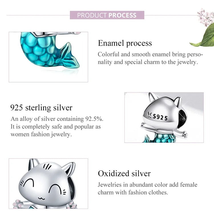 Sterling Silber verspielter Meerjungfrau-Kätzchen Charm Symbol für Fantasie