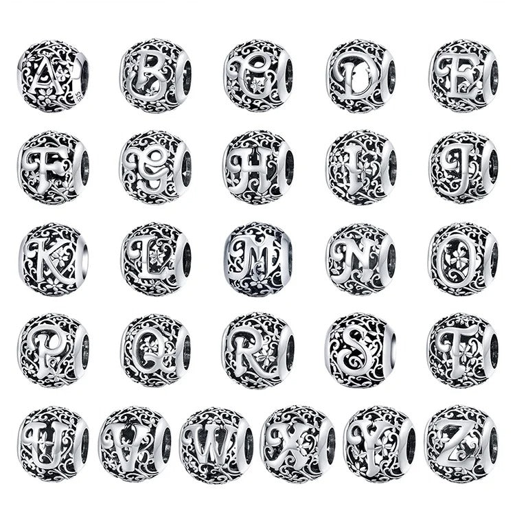 Sterling 925 Silver vintage style A-Z initials charm