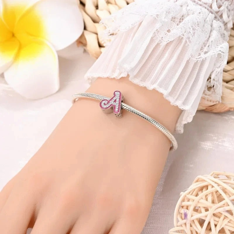 Sterling 925 silber Buchstaben Rosa Anhänger Charm für Armband Compatible Pandora5
