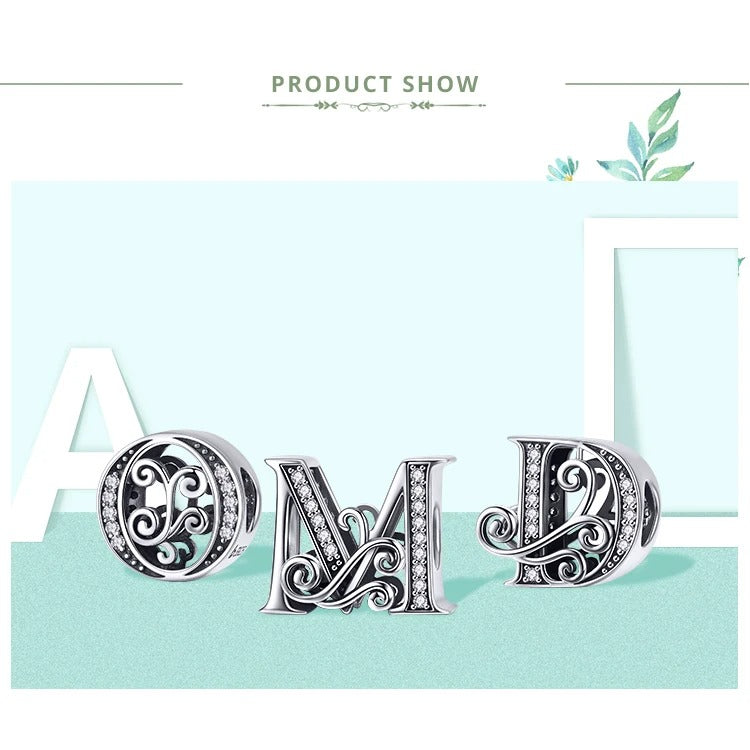 Sterling 925 silber Buchstabe Vintage stil Anhänger Charm für Armband Compatible Pandora3