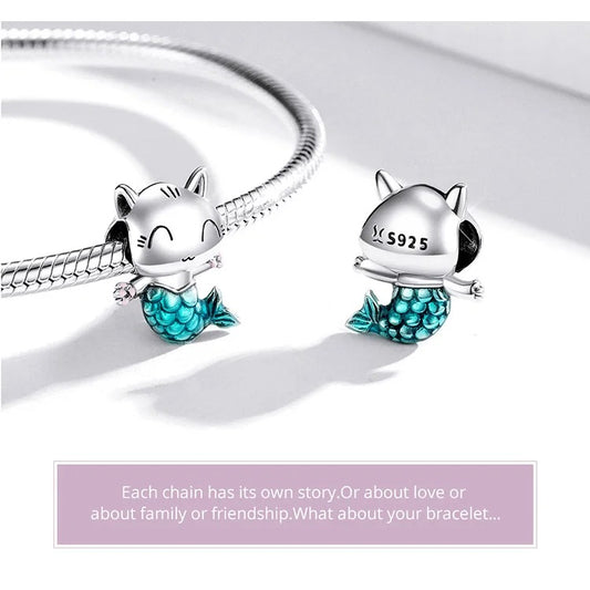 Silber Meerjungfrauen-Katze Anhänger für Pandora Armband