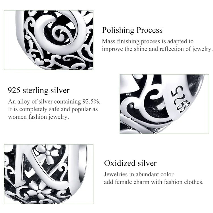 Sterling 925 Silver vintage style A-Z initials charm