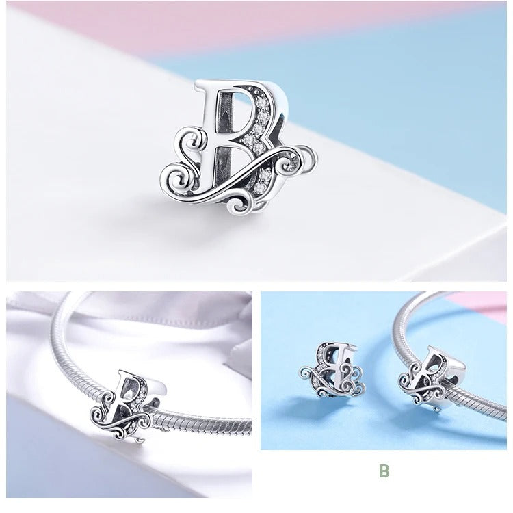 Sterling 925 silber Buchstabe Vintage stil Anhänger Charm für Armband Compatible Pandora5