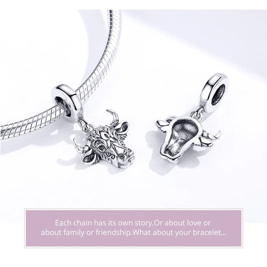 Sterling 925 Silver Bull Face charm- Compatible with Pandora