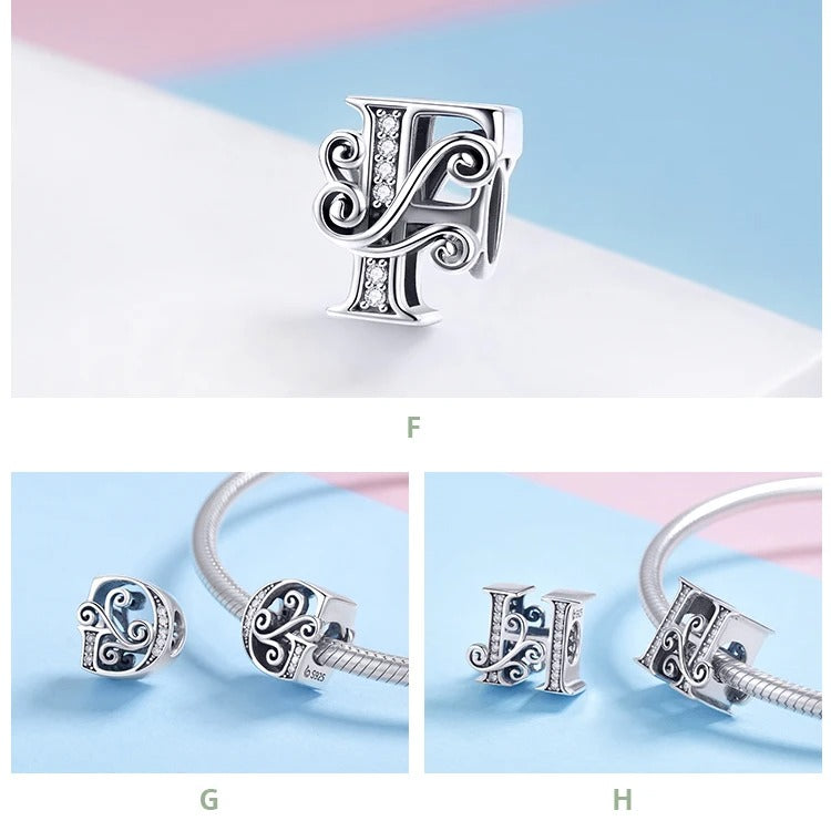 Sterling 925 silber Buchstabe Vintage stil Anhänger Charm für Armband Compatible Pandora6