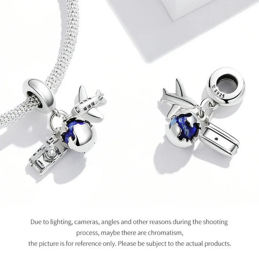 Sterling 925 Silver Travel the Globe Charm- Compatible with Pandora