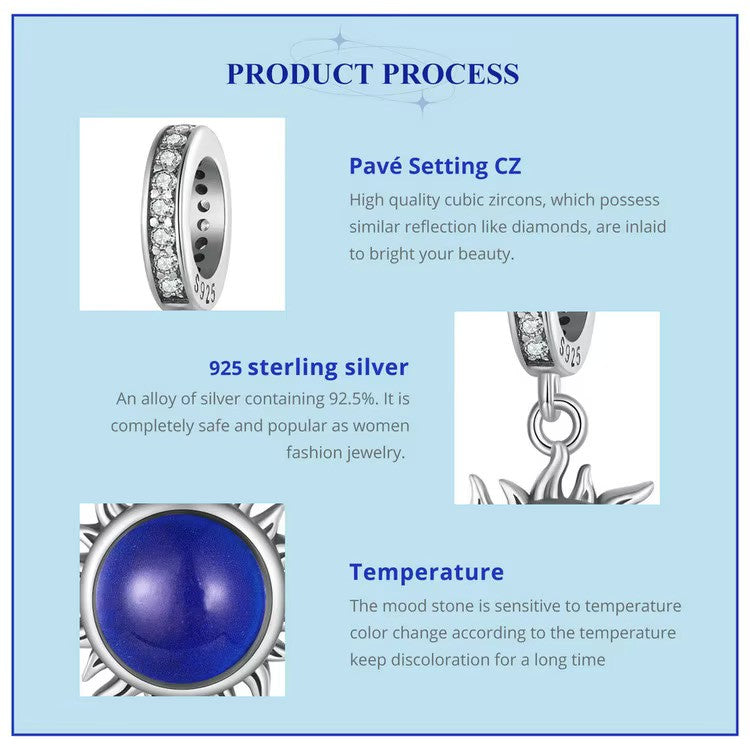 Temperature Changing Sun Charm aus 925 Sterling Silber, Pandora kompatibel