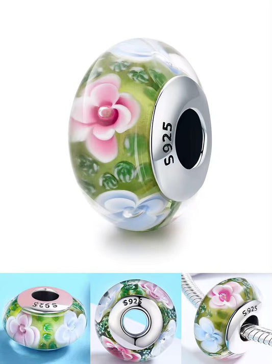 925er Silberanhänger, August Floral Charm in Grün, passend für Pandora Schmuck