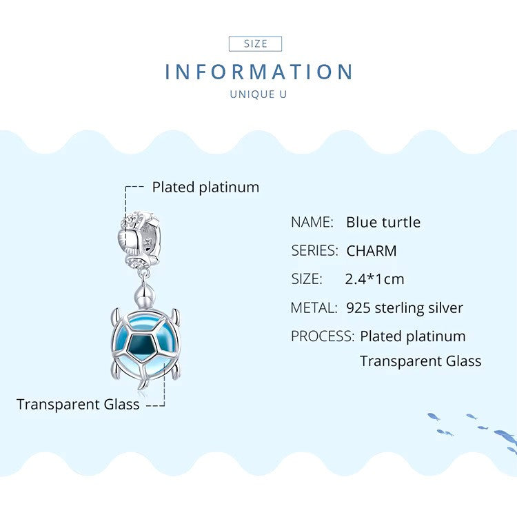 Sterling 925 Silber Blau-transparent Meeresschildkröte Charme