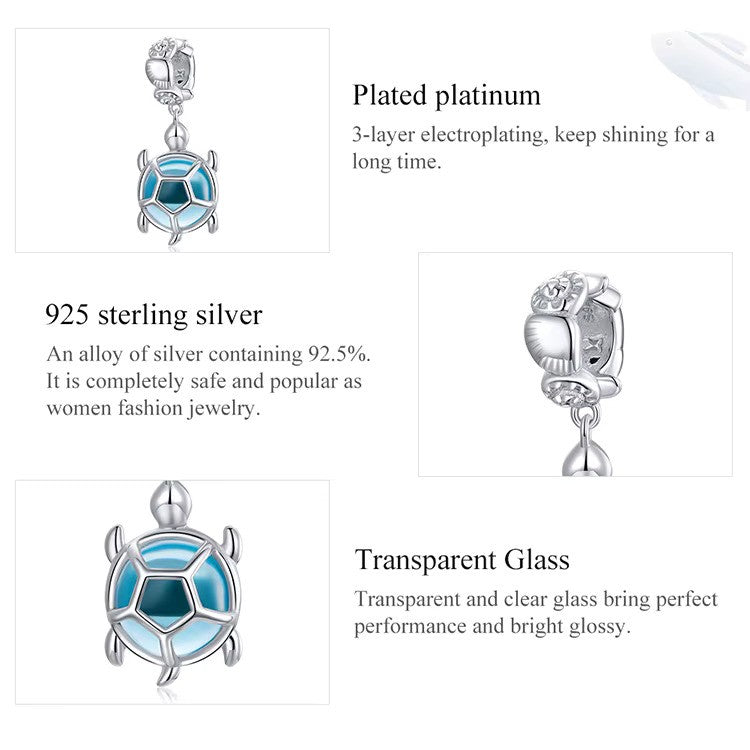 Sterling 925 Silber Blau-transparent Meeresschildkröte Charme